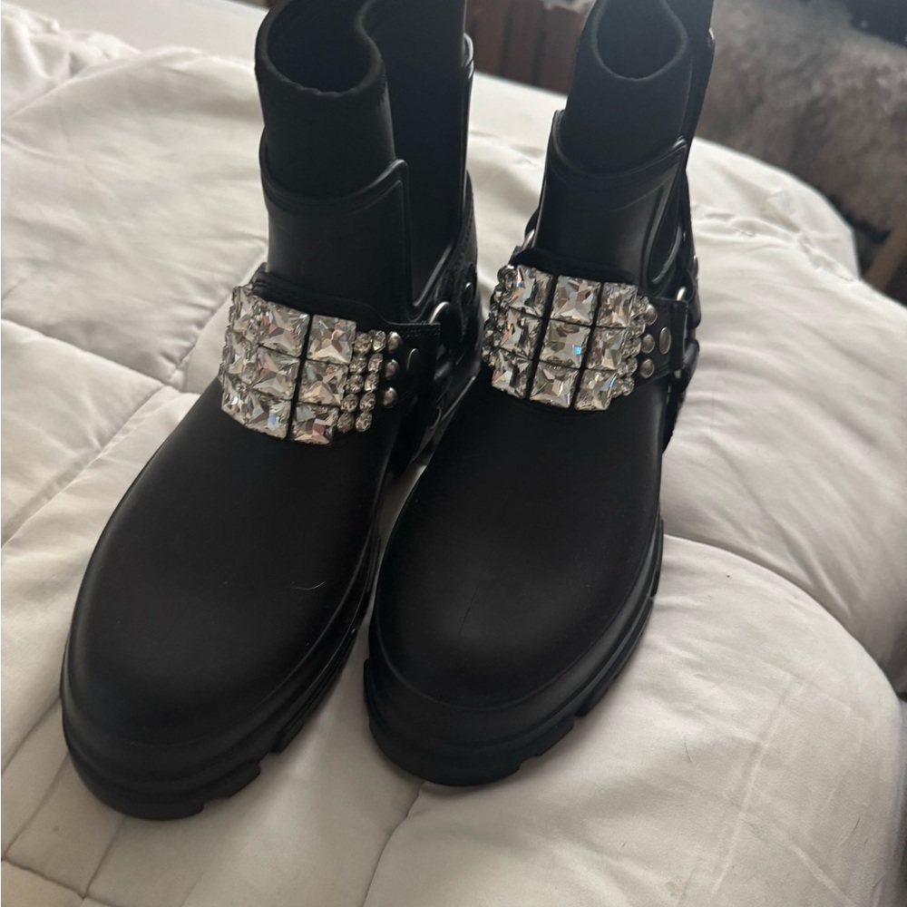 Karl Lagerfeld Black Ankle Boots with Crystal Accents